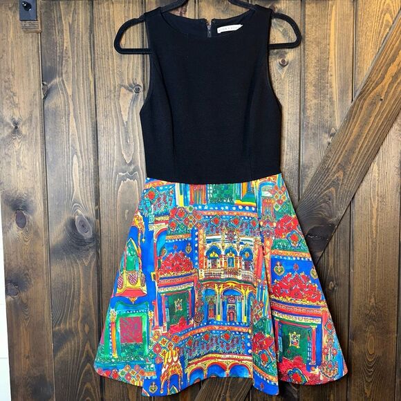 Alice + Olivia Black Multicolor Dress Fit Flare - Picture 1 of 7
